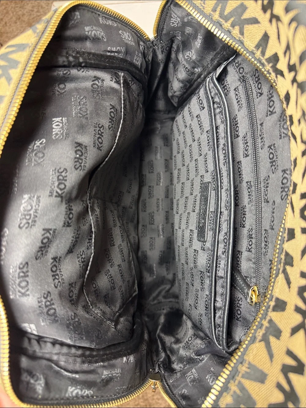 Michael Kors Black and Brown MK Monogram Backpack